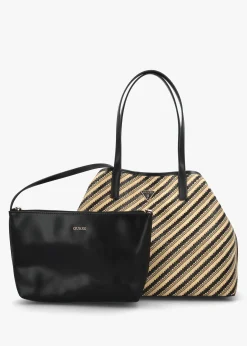 Outlet GUESS Vikky II Natural Black Beachy Tote Bag