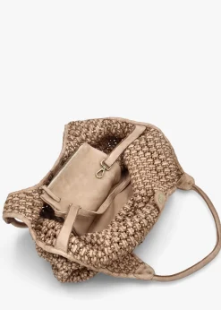 New DANIEL Vobo Slouchy Woven Beige Leather Hobo Bag