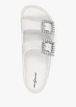 Sale HOT SAND White Two Bar Embellished Mules