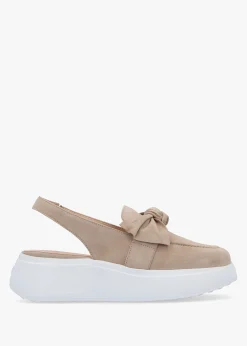 Discount WONDERS Winger Taupe Suede Knotted Sling Back Moccasins