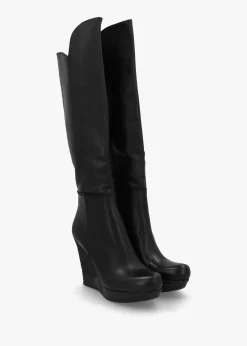 Best DANIEL Wiser Black Leather Knee High Wedge Boots