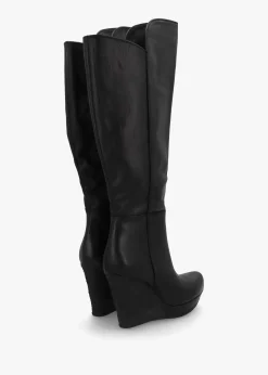 Best DANIEL Wiser Black Leather Knee High Wedge Boots