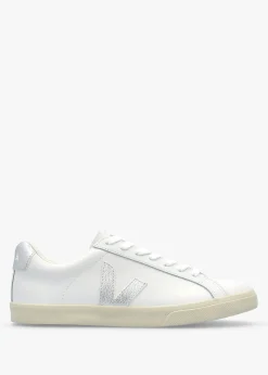Clearance VEJA Women's Esplar Logo Extra White Silver Leather Trainers