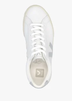 Clearance VEJA Women's Esplar Logo Extra White Silver Leather Trainers