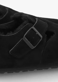 Online BIRKENSTOCK Women’s London Shearling Black Suede Clog Shoes