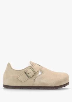Best BIRKENSTOCK Women’s London Shearling Taupe Suede Clog Shoes