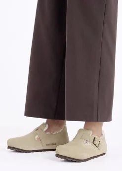 Best BIRKENSTOCK Women’s London Shearling Taupe Suede Clog Shoes