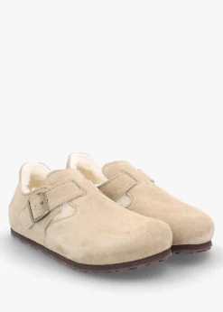 Best BIRKENSTOCK Women’s London Shearling Taupe Suede Clog Shoes