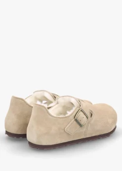 Best BIRKENSTOCK Women’s London Shearling Taupe Suede Clog Shoes