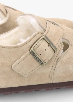 Best BIRKENSTOCK Women’s London Shearling Taupe Suede Clog Shoes