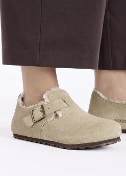 Best BIRKENSTOCK Women’s London Shearling Taupe Suede Clog Shoes