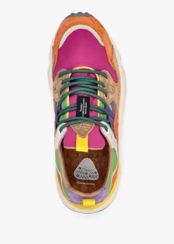 New FLOWER MOUNTAIN Women's Yamano 3 Orange Fuchsia Suede & Nylon Trainers