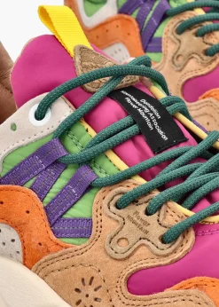New FLOWER MOUNTAIN Women's Yamano 3 Orange Fuchsia Suede & Nylon Trainers