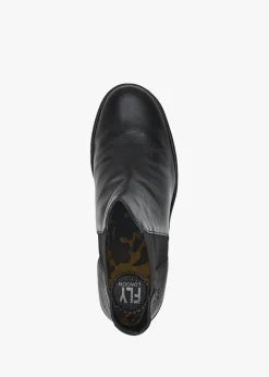 Hot FLY LONDON Woss Black Leather Wedge Ankle Boots