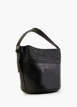 Discount FALORNI Woven Black Leather Bucket Bag