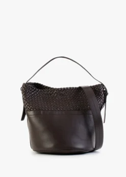Outlet FALORNI Woven Brown Leather Bucket Bag