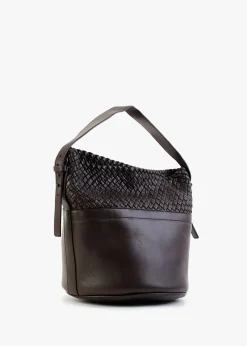 Outlet FALORNI Woven Brown Leather Bucket Bag