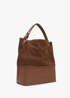 New DANIEL X Christian Villa Tan Leather & Suede Slouchy Hobo Bag