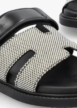 Fashion DF By DANIEL Yemmy Black & White H Bar Flat Mules