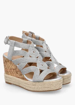 Discount DF By DANIEL Yope Silver Rope High Wedge Espadrille Sandals