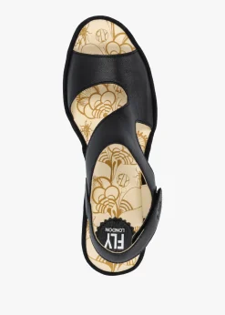 Online FLY LONDON Yoxa Black Leather Wedge Sandals