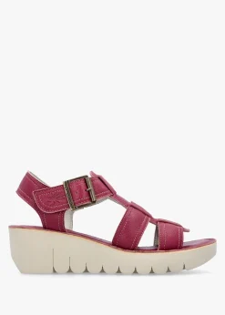 Hot FLY LONDON Yudd Berry Leather Wedge Sandals